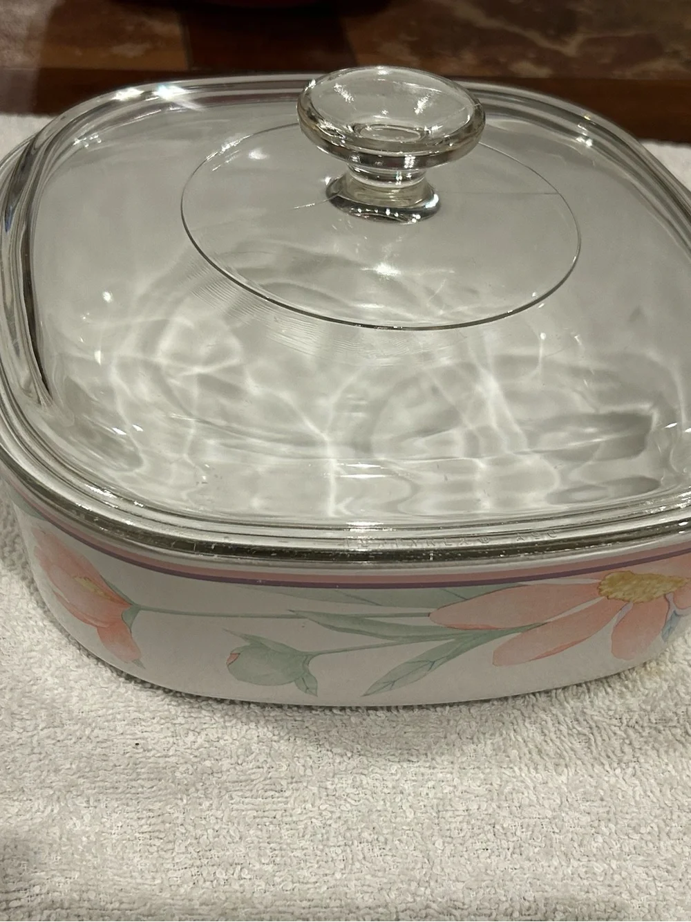 Floral Ceramic Casserole Dish with Glass Lid - Pink